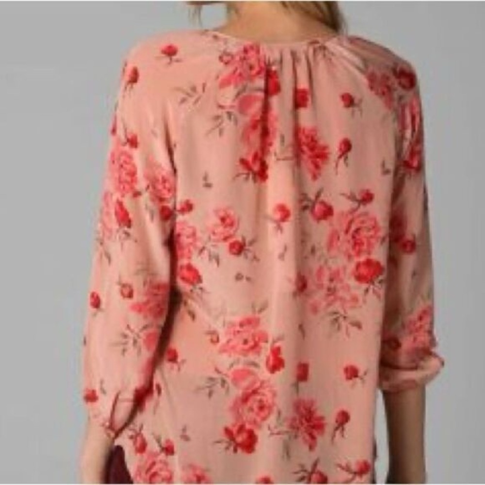 Rebecca Taylor 100%  Silk Rose Print Blouse Sz 8 - Picture 2 of 10